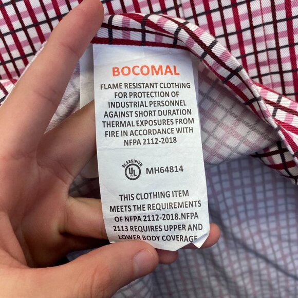 Bocomal FR Red Plaid NFPA 2112 CAT 2 Sz XL Flame Resistant Long Sleeve Button Up - Picture 13 of 16